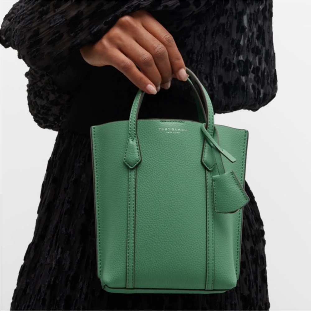 Tory Burch Perry Mini Tote bag in pebbled leather in "Patina Green"